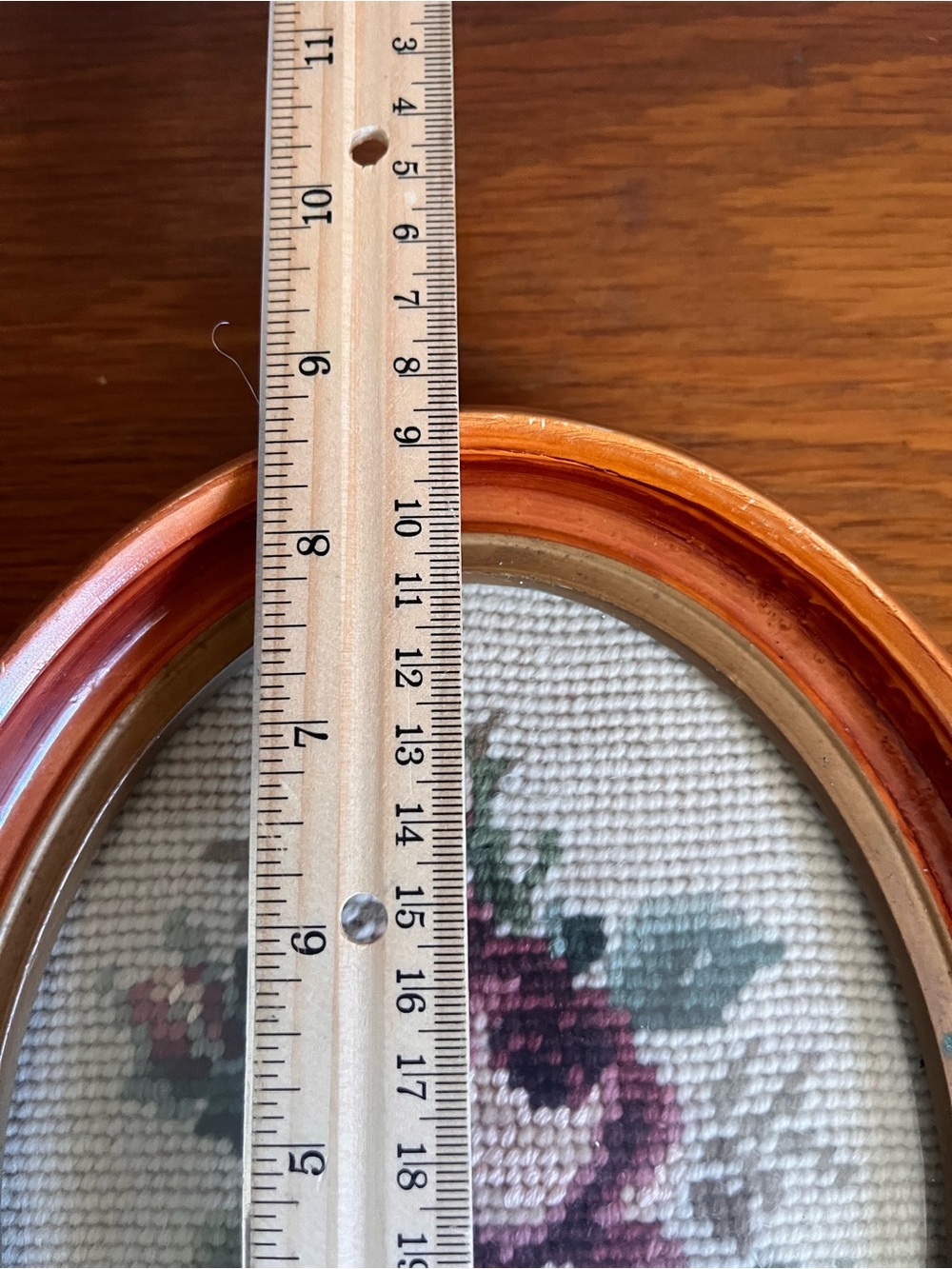 Vintage Floral Needlepoint in Wood and Brass Frame - Picture 4 of 7